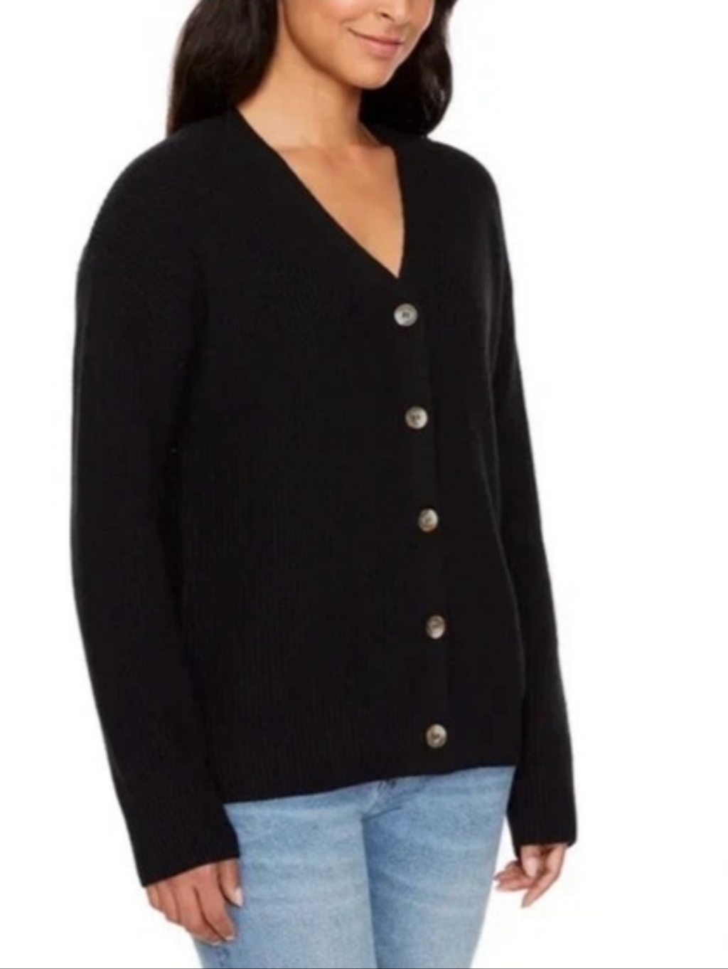 Hudson Jeans Black Ribbed V-Neck Button Cardigan